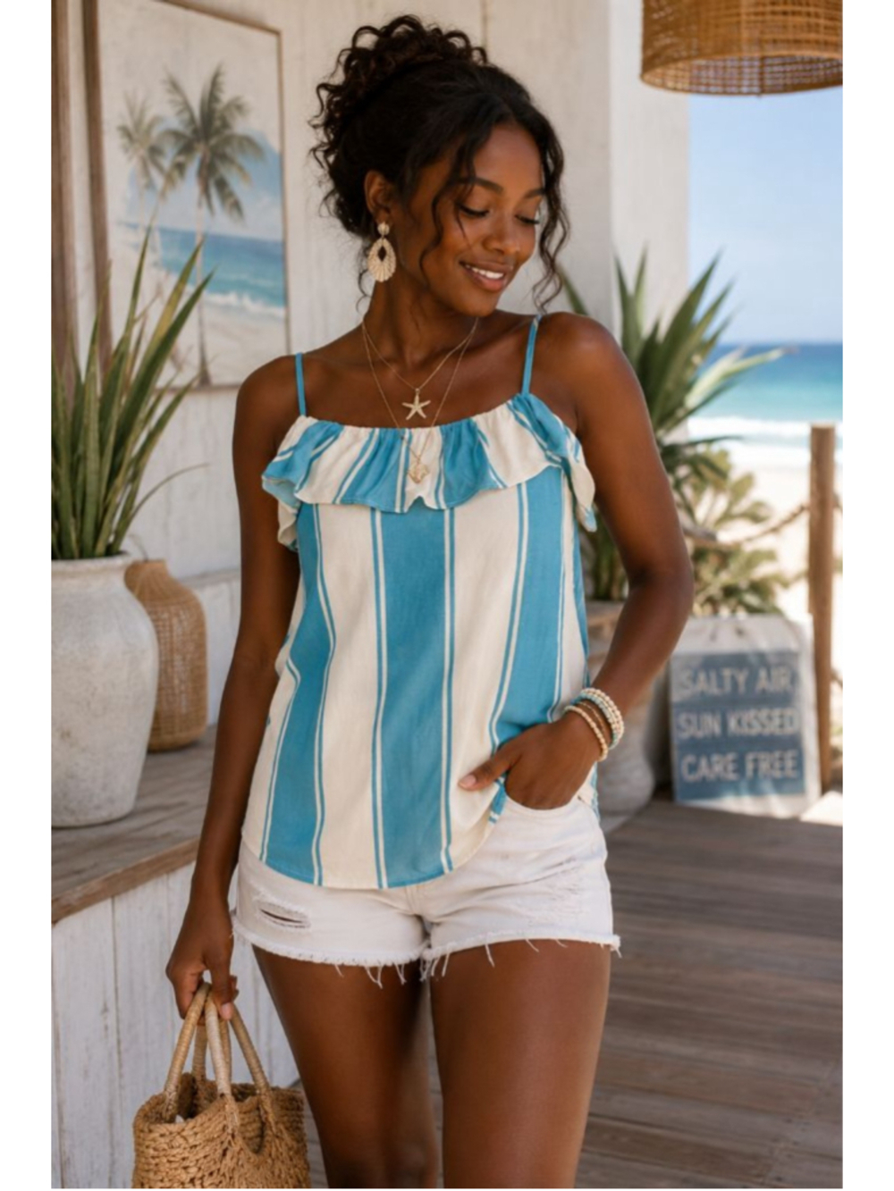 Old Navy NWT Striped Ruffle Tank Top M Coastal Feminine